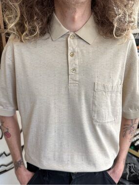Izod Golf Earthy Cream Cotton Polo ~ Size Large